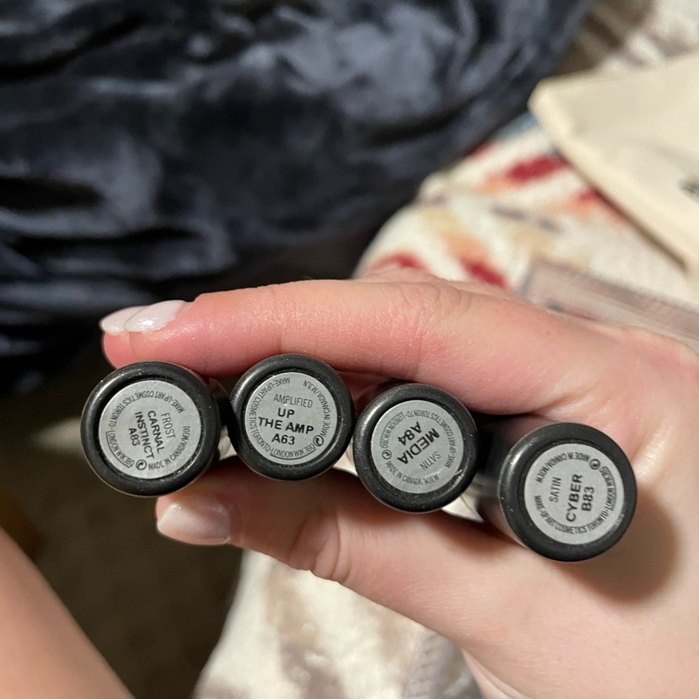 Mac lipsticks - media, up the amp, carnal instinct and cyber